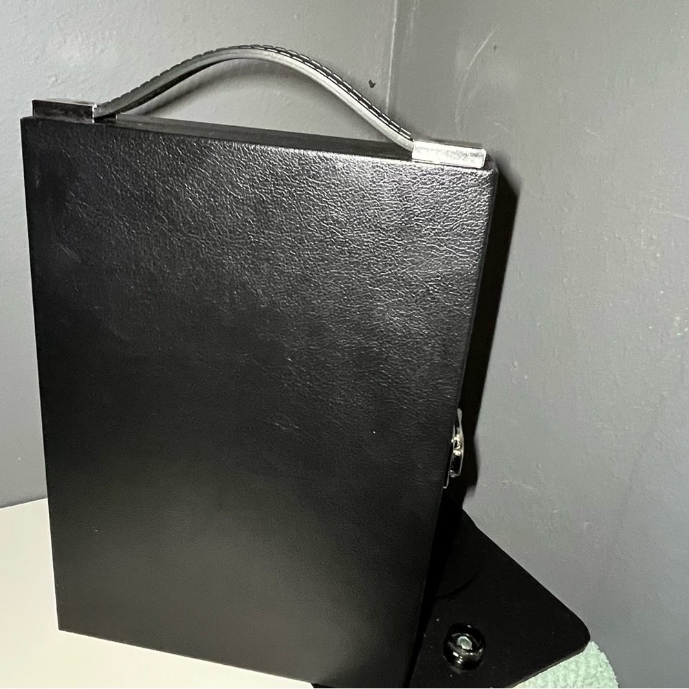 Sleek Black  padded leather inside mini jewelry travel display case